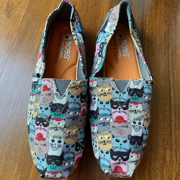 Bob’s for Cats “Party Cats” Sz 7.5 Canvas Print Memory Foam Slip on Loafers - Picture 3 of 11